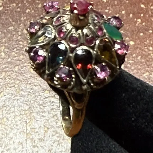 Vintage 10K Yellow Gold Ruby and Multi Gemstone Princess/Harem Ring Sz 8-1/4